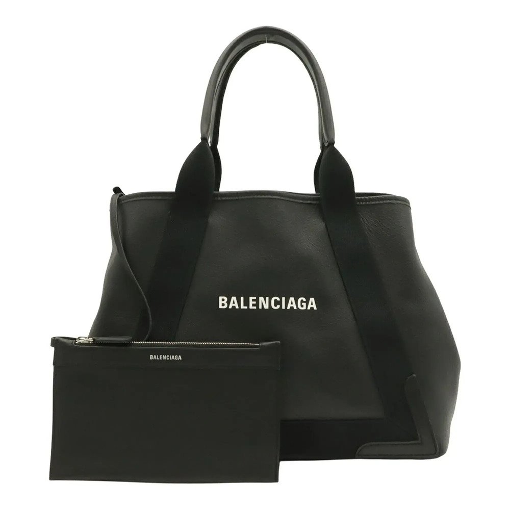 BALENCIAGA Navy Cabas M Tote Bag Shoulder Leather Black 581292